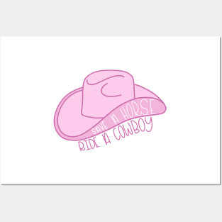 Save a Horse Ride a Cowboy hat in pink Posters and Art